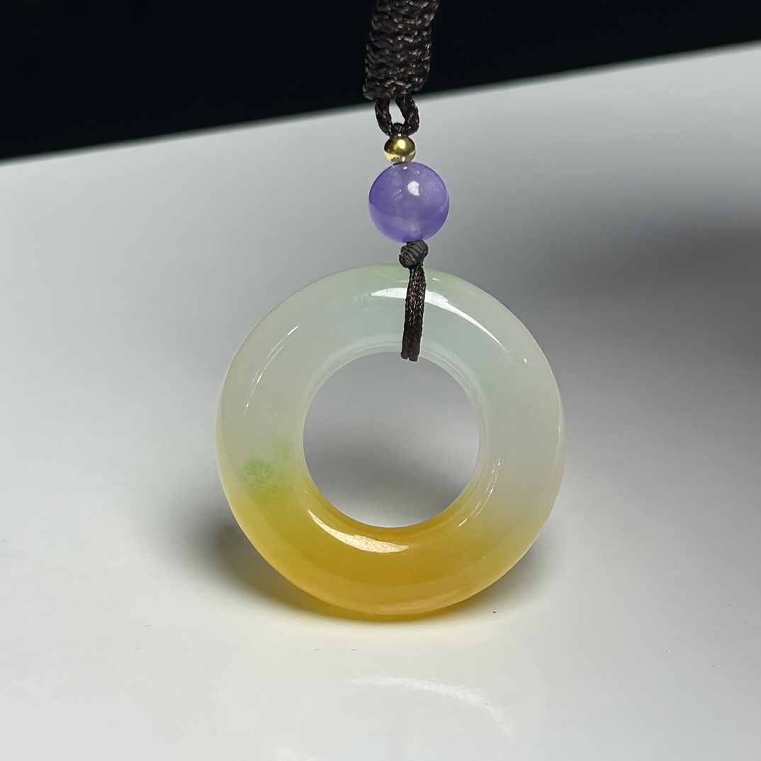 Fashionable Natural Stone Donut Pendant Necklace with Peace Symbol